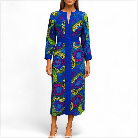 Krist Gudnason Vintage Vibrant Colorful Neon Print Maxi Dress 60's 70's S M ? - Picture 1 of 5